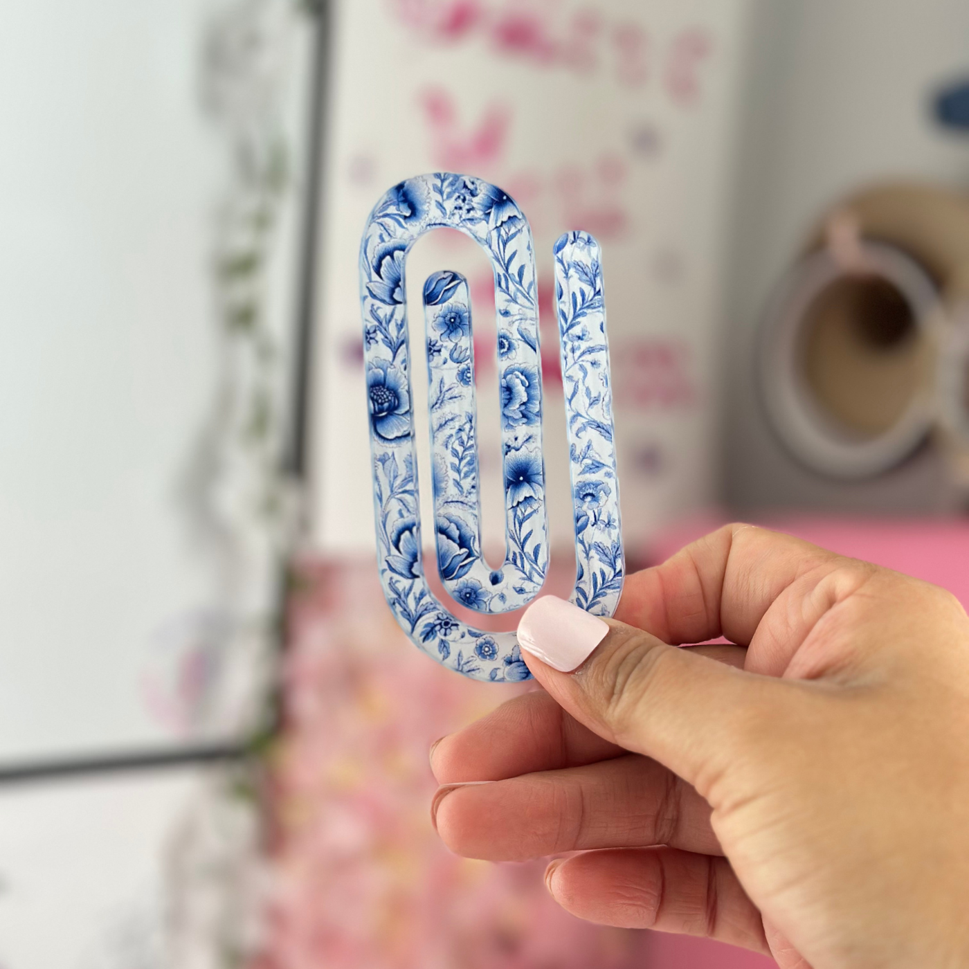 Blue Floral Jumbo Acrylic Paperclip