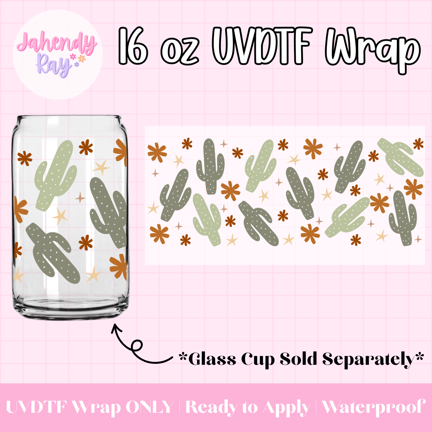 Boho Cactus - 16 oz UV DTF Cup Wrap