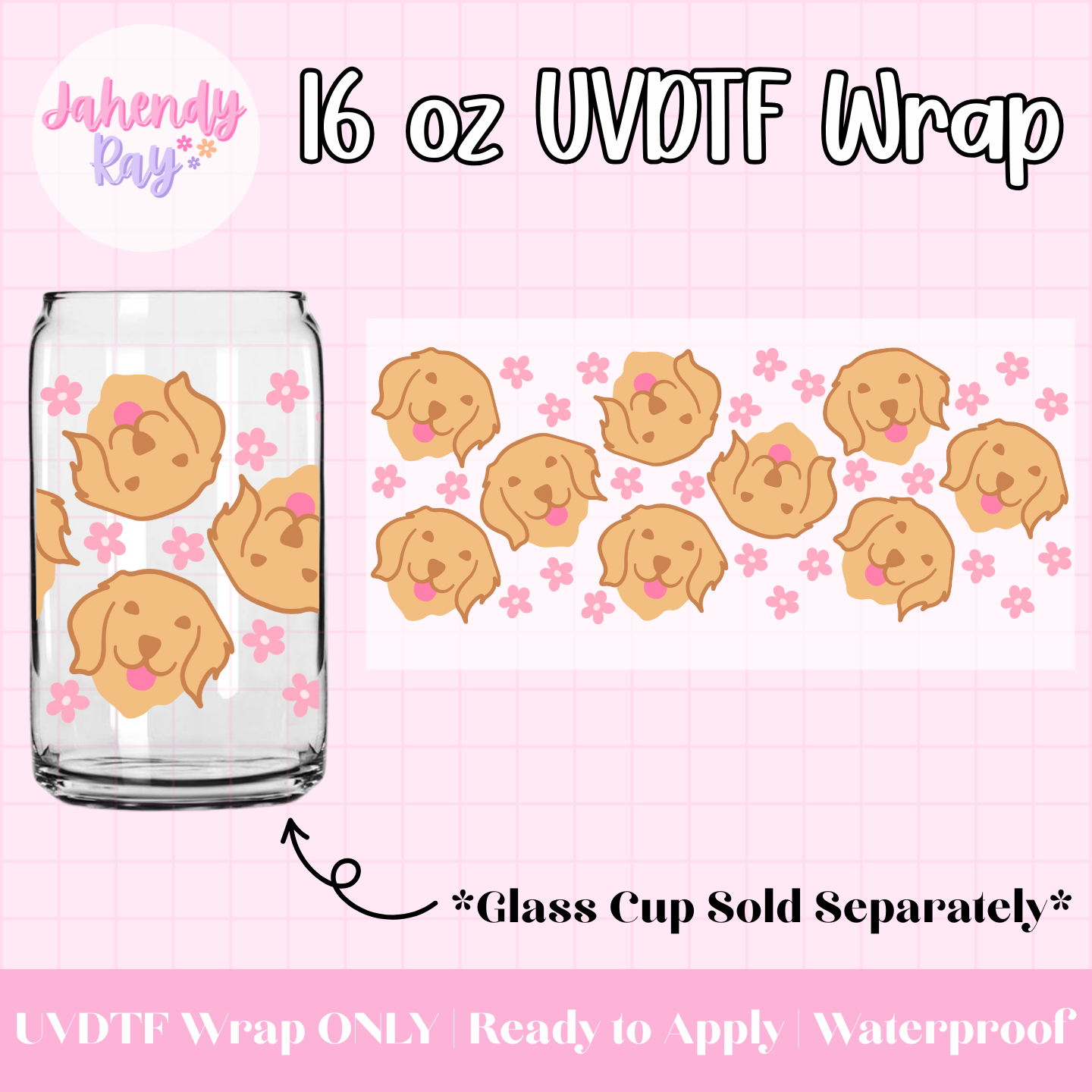 Golden Dog - 16 oz UV DTF Cup Wrap