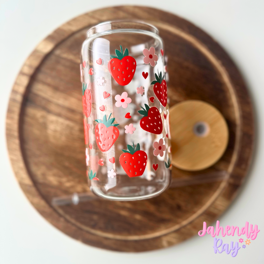 OOPSIE Strawberry Love 16 oz Clear Glass Cup