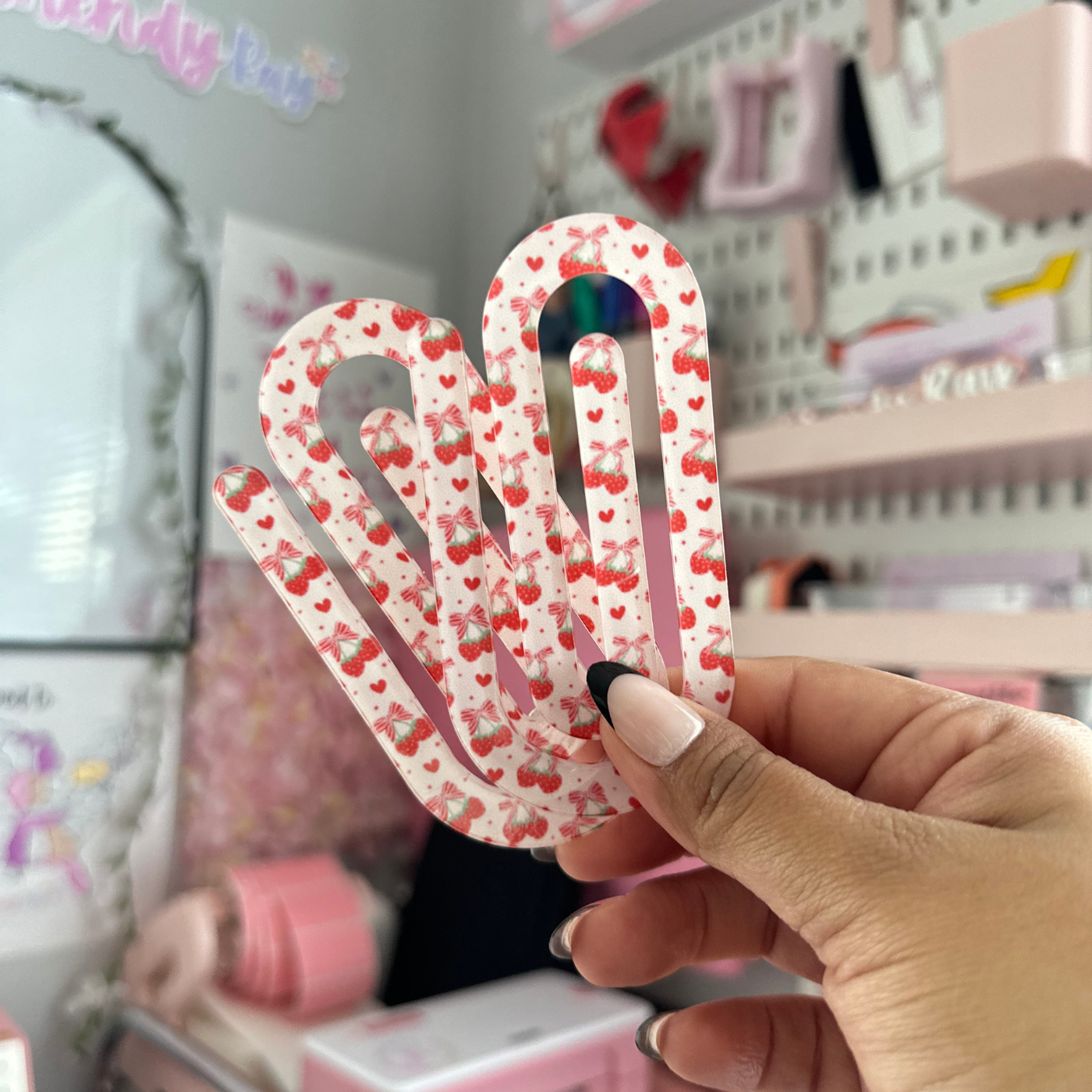 Strawberry Bow Jumbo Acrylic Paperclip