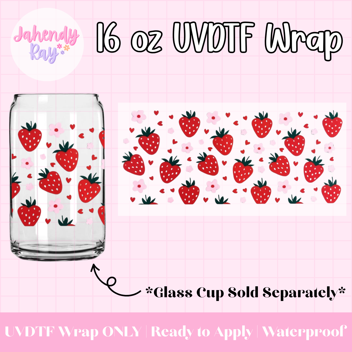 Strawberry Love - 16 oz UV DTF Cup Wrap